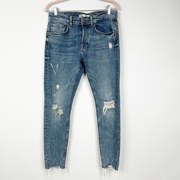 Zara Denim - 2/$30 ZARA High Rise Distressed Skinny Jeans Button-Fly Mid Wash 31 #8327